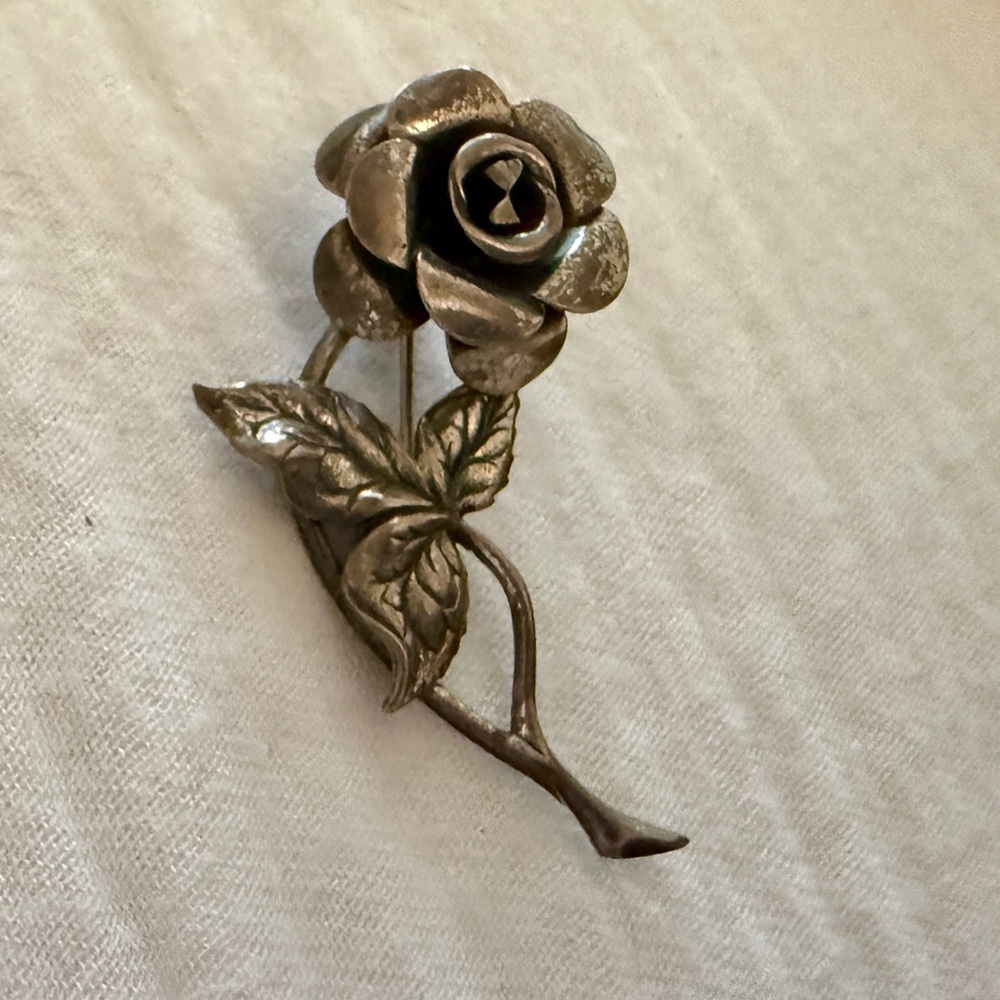 Beau Sterling Silver Rose Vintage Pin Brooch